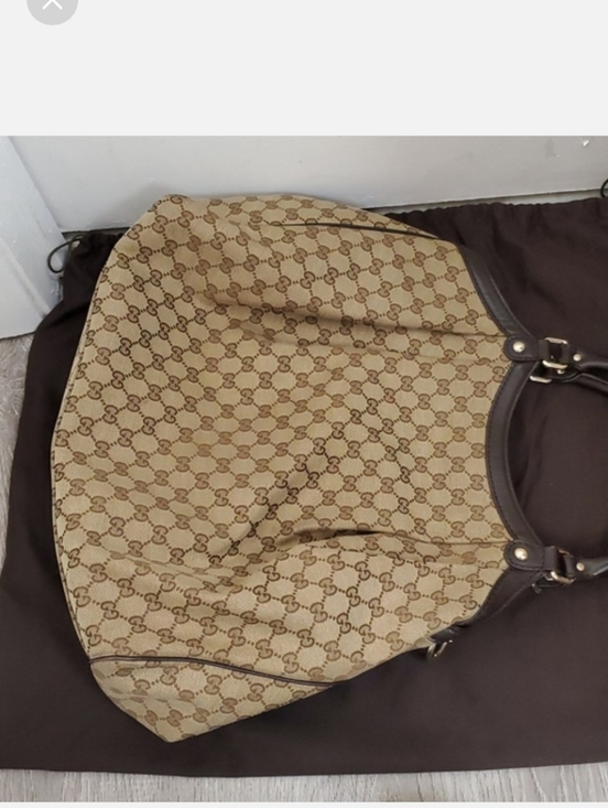 Authentic Gucci Beige GG Canvas Satchel with Brown Leather Trim - Picture 4 of 16